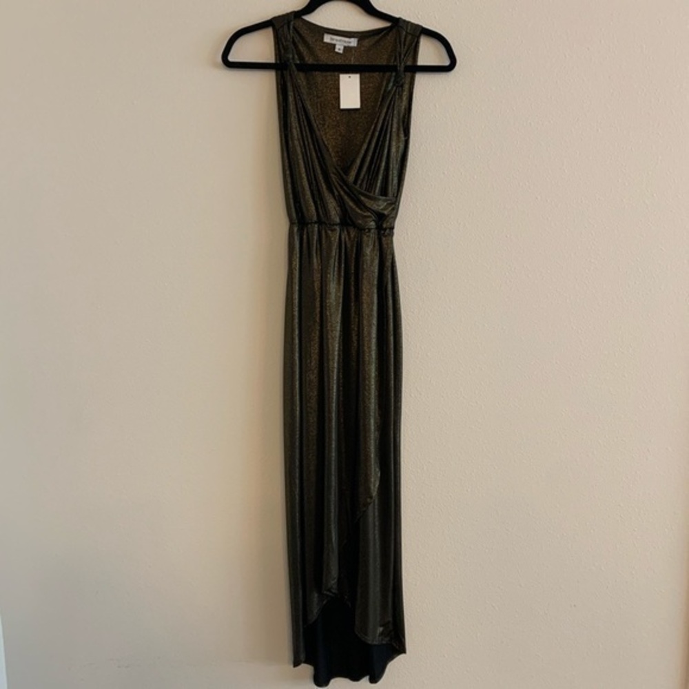 NWT The vanity room dark gold faux wrap dress